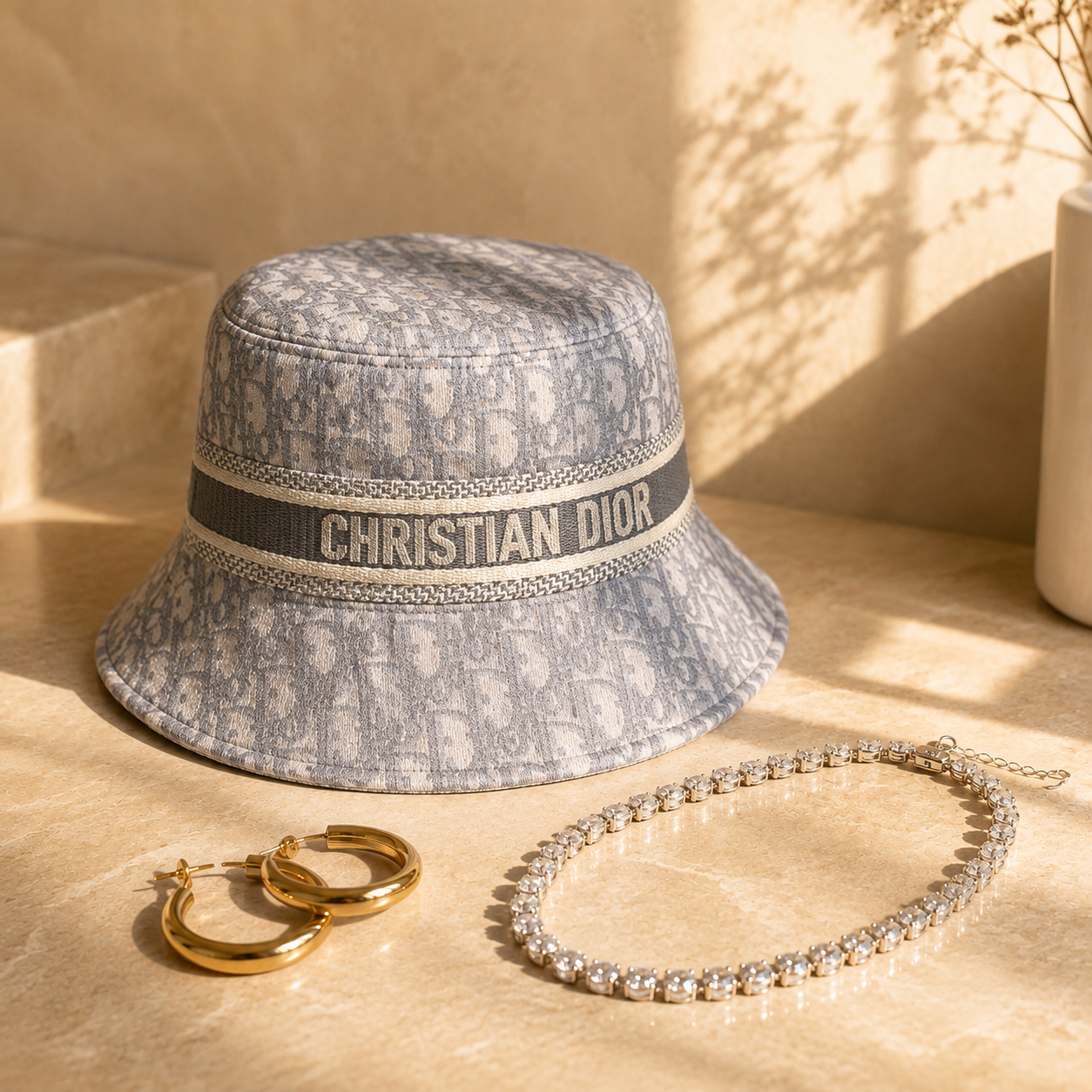 Grey Monogram Bucket Hat